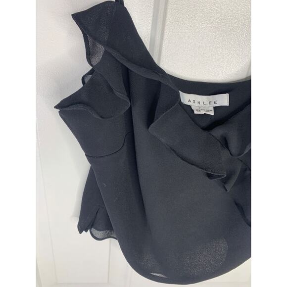 Ashlee Womens Black Ruffled Spaghetti Strap Top Size 10 - Picture 3 of 6